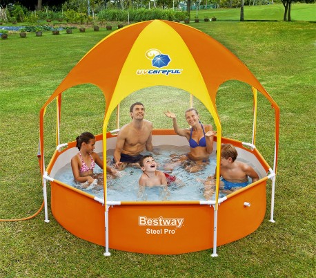 54125 Piscina inflable con red para voleibol niños Bestway 253x168x97 cm