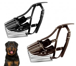 5810 Bozal para perros medianos hecho de acero y cuero 14cm en dos colores