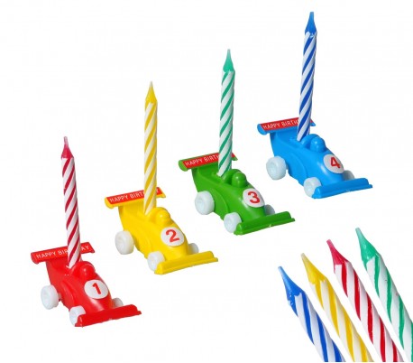 565110 Set porta velas en forma coche de jueguete 4 piezas incluye velas