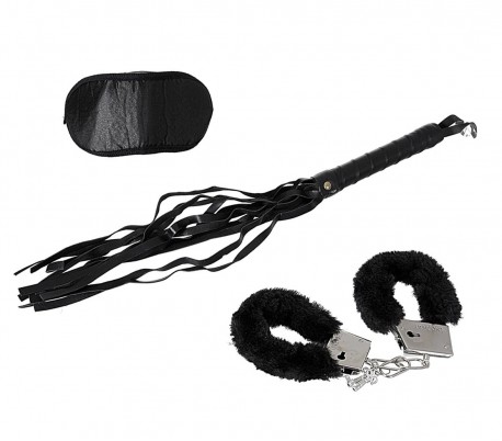 748988 Set sadomaso 3 accesorios para adultos con esposas y látigo