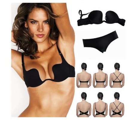 Sexy sujetador vbra push up tirantes invisibles multiposición deslizamiento 