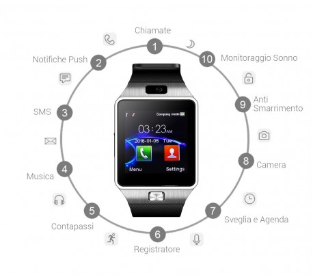 11010 Smartwatch bluetooth con sim display HD compatibile con Android e IOS
