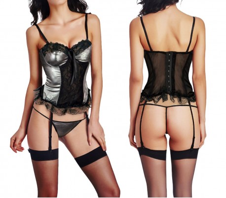 Pack completo de lenceria sexy art. 162C corsé tanga y ligas mod. JANET