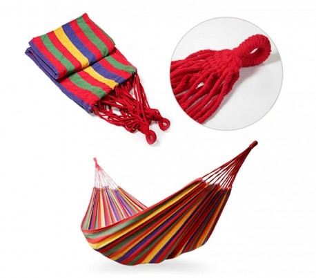 276846 Hamaca para el aire libre de algodón colorido L. 200 x P. 80cm con bolsa