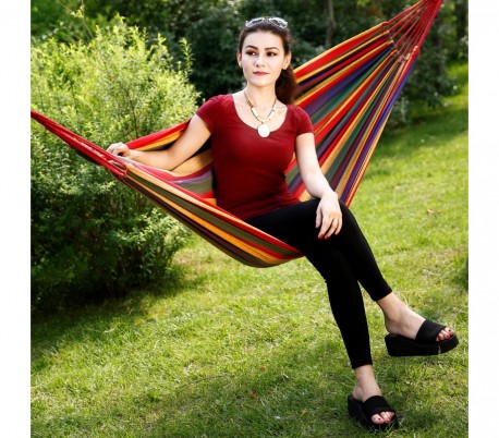 276846 Hamaca para el aire libre de algodón colorido L. 200 x P. 80cm con bolsa