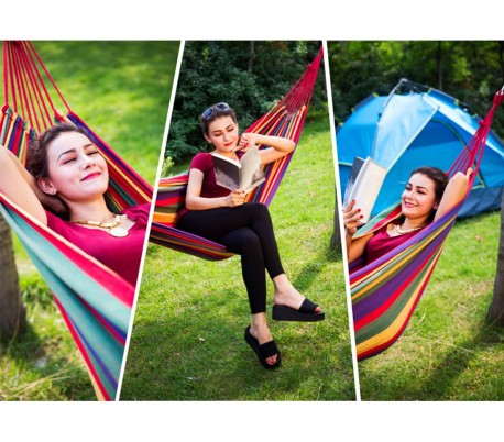 276846 Hamaca para el aire libre de algodón colorido L. 200 x P. 80cm con bolsa