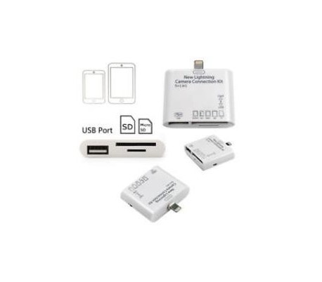 Lector 5 en 1 targeta de memoria y USB con conector LIGHTNING para smartphone