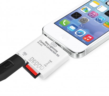 Lector 5 en 1 targeta de memoria y USB con conector LIGHTNING para smartphone