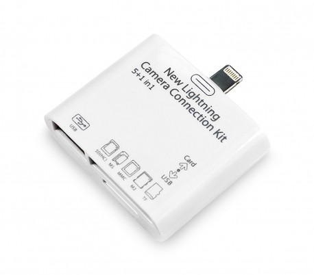 Lector 5 en 1 targeta de memoria y USB con conector LIGHTNING para smartphone