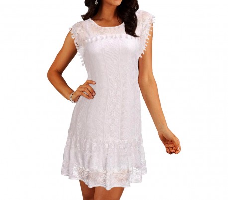 3912 Vestido corto de encaje para mujer cuello redondo tallas de la S a la XXL