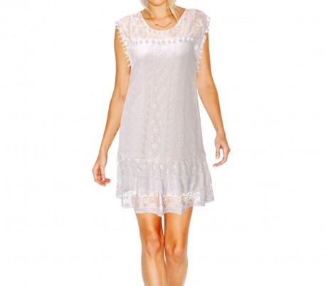 3912 Vestido corto de encaje para mujer cuello redondo tallas de la S a la XXL