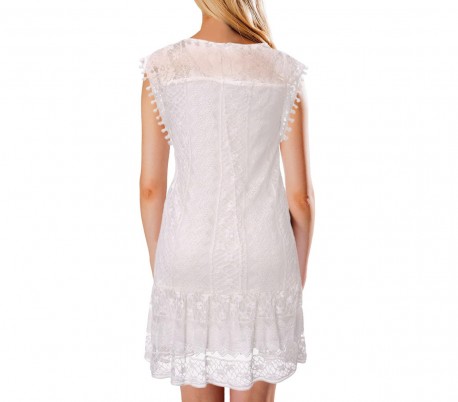 3912 Vestido corto de encaje para mujer cuello redondo tallas de la S a la XXL