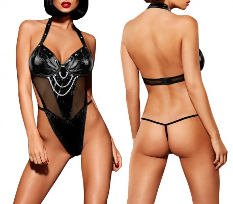 028E Body atractivo con tanga mod. NATASHA con tachuelas y cadenas delanteras