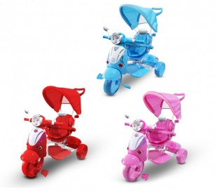 LT 854 Triciclo con pedales para bebés con lector MP3 en capota varios colores