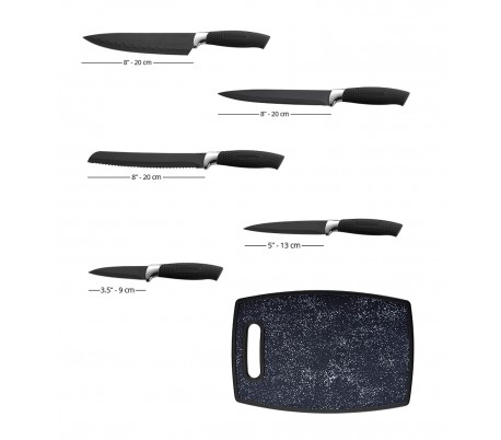 RL-BLK7ST Set 5 pz cuchillos de acero con apoyo acrílico y tabla de cortar