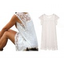 3912 Vestido corto de encaje para mujer cuello redondo tallas de la S a la XXL