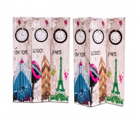 05978 Biombo de madera modelo Reloj 120 x 180 cm con tres paneles