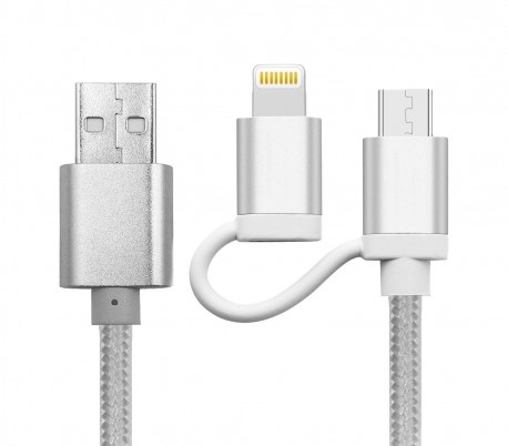 893267 Cable 2 en 1 USB de carga y de datos adaptador de Micro y Lightning 39 cm