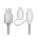893267 Cable 2 en 1 USB de carga y de datos adaptador de Micro y Lightning 39 cm