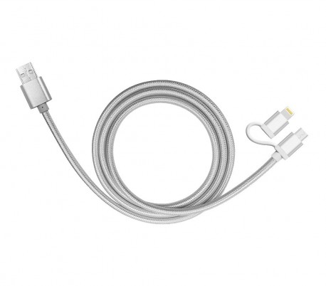893267 Cable 2 en 1 USB de carga y de datos adaptador de Micro y Lightning 39 cm
