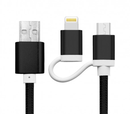 893267 Cable 2 en 1 USB de carga y de datos adaptador de Micro y Lightning 39 cm