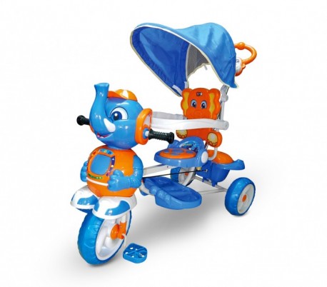 LT813 Triciclo con pedales para bebés con capota y asiento acolchado