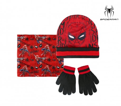 22-2542 Pack 3pz completo para invierno motivo SPIDERMAN Gorro guantes y bufanda