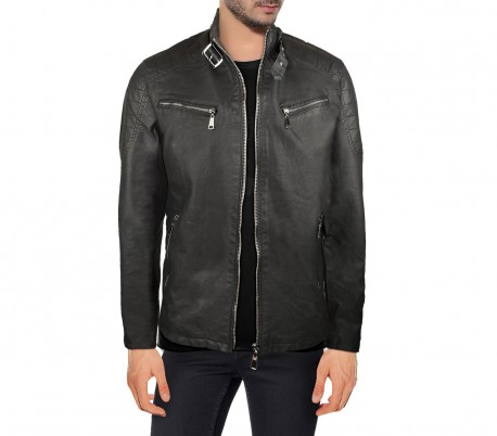 L-180 Chaqueta de cuero para hombre color negra NEW BRAMS mod. JASS slim fit