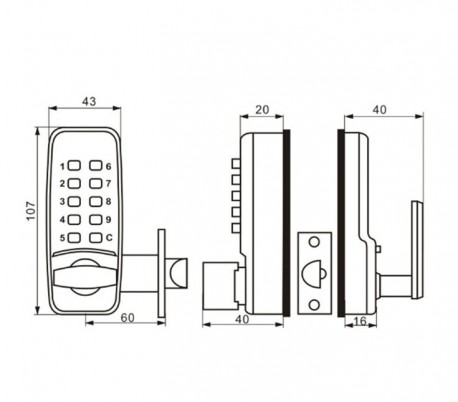 4365 Cerradura mecánica para puertas con teclado numérico de 10 números