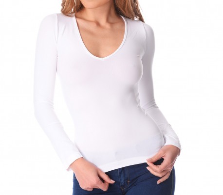 VKA25 Pack 5 camisetas con el interior de felpa mod. Lisa escote en V para mujer