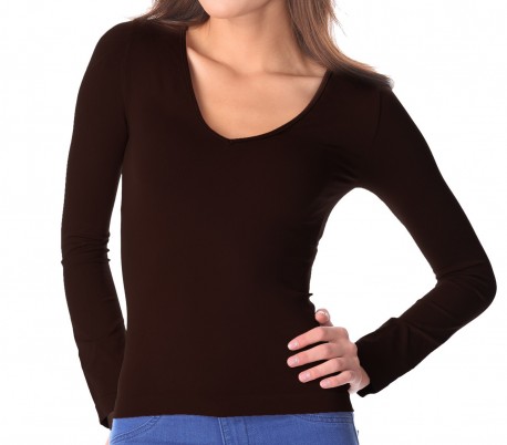 VKA25 Pack 5 camisetas con el interior de felpa mod. Lisa escote en V para mujer