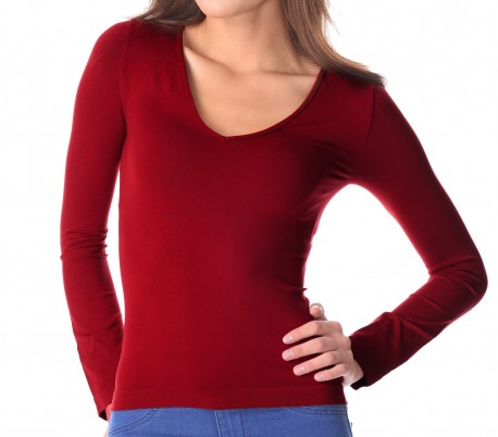 VKA25 Pack de 5 camisetas térmicas interior de felpa ass. Luna cuello en V mujer