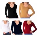 VKA25 Pack de 5 camisetas térmicas interior de felpa ass. Luna cuello en V mujer