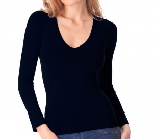 VKA25 Camiseta térmica para mujer interior de felpa cuello en forma V slim fit
