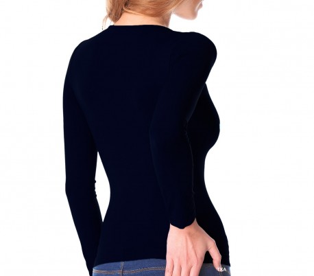 VKA22 Camiseta térmica para mujer con interior de felpa cuello alto Burdeos