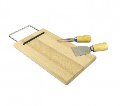 689378 Tabla de cortar queso madera betulla con tenedor y espátula 33 x 15 cm