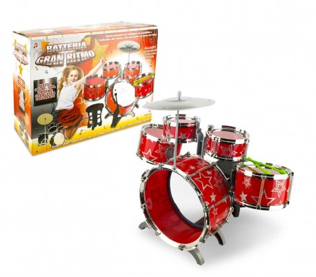 100671 Batería de juguete GRAN RITMO palos y asiento para niños incluidos 6 acce