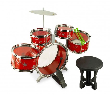 100671 Batería de juguete GRAN RITMO palos y asiento para niños incluidos 6 acce