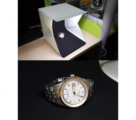 4498 Mini set fotográfico 22 x 24 x 24 cm con luz led fondos blancos y negros