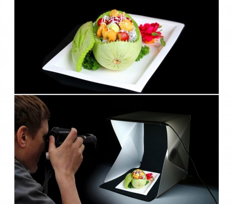 4498 Mini set fotográfico 22 x 24 x 24 cm con luz led fondos blancos y negros