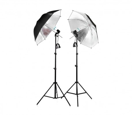 Kit 2 paraguas reflectantes fotográficos 85 cm 4493 con lámparas de 135 vatios