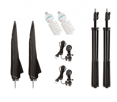 Kit 2 paraguas reflectantes fotográficos 85 cm 4493 con lámparas de 135 vatios