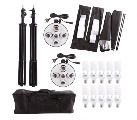 4499 Set softbox photography dos stand con 10 lámparas de 45 vatios y gabinete