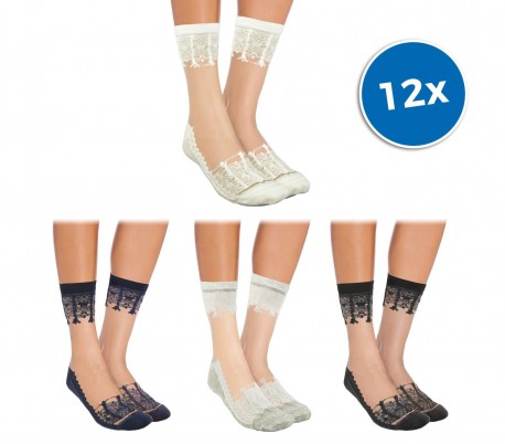  W-8008 Pack de 12 pares de calcetines para mujer mod. LADIES fantasía de encaje