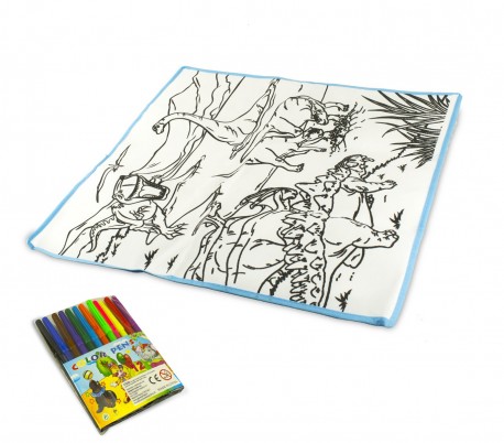 121769 Alfombra para jugar y colorear DINOSAURI lavable 50x50cm colores inluidos