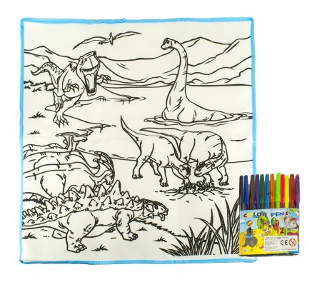 121769 Alfombra para jugar y colorear DINOSAURI lavable 50x50cm colores inluidos