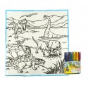 121769 Alfombra para jugar y colorear DINOSAURI lavable 50x50cm colores inluidos