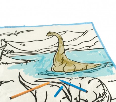 121769 Alfombra para jugar y colorear DINOSAURI lavable 50x50cm colores inluidos