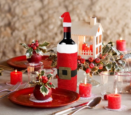 569197 Pack 2 cubre botellas de NAVIDAD vestido y gorrito de Papá noel