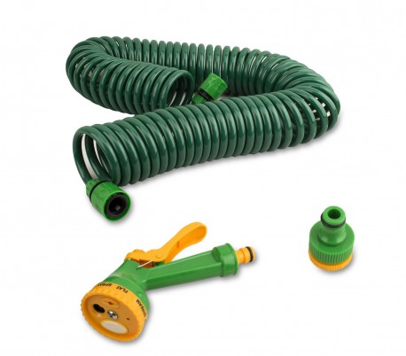 Manguera, pistola con muelle, 4 chorros diferentes 